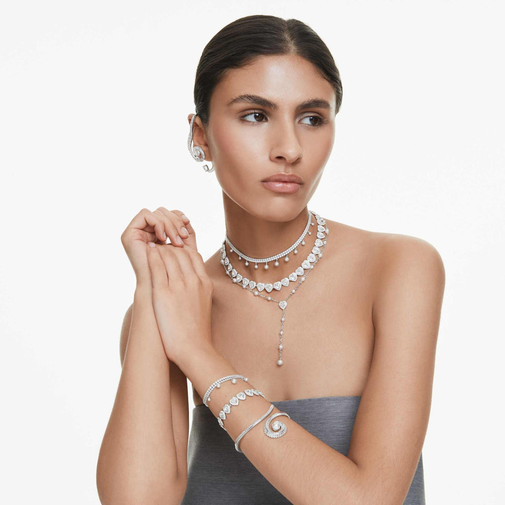 Ariana Grande x Swarovski bracelet Crystal pearl, Round cut, White, Rhodium plated