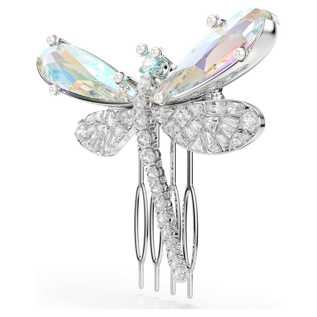 Ariana Grande x Swarovski brooch and hair accessory Crystal Pearl, Mixed cuts, Dragonfly, White, Rhodium plated