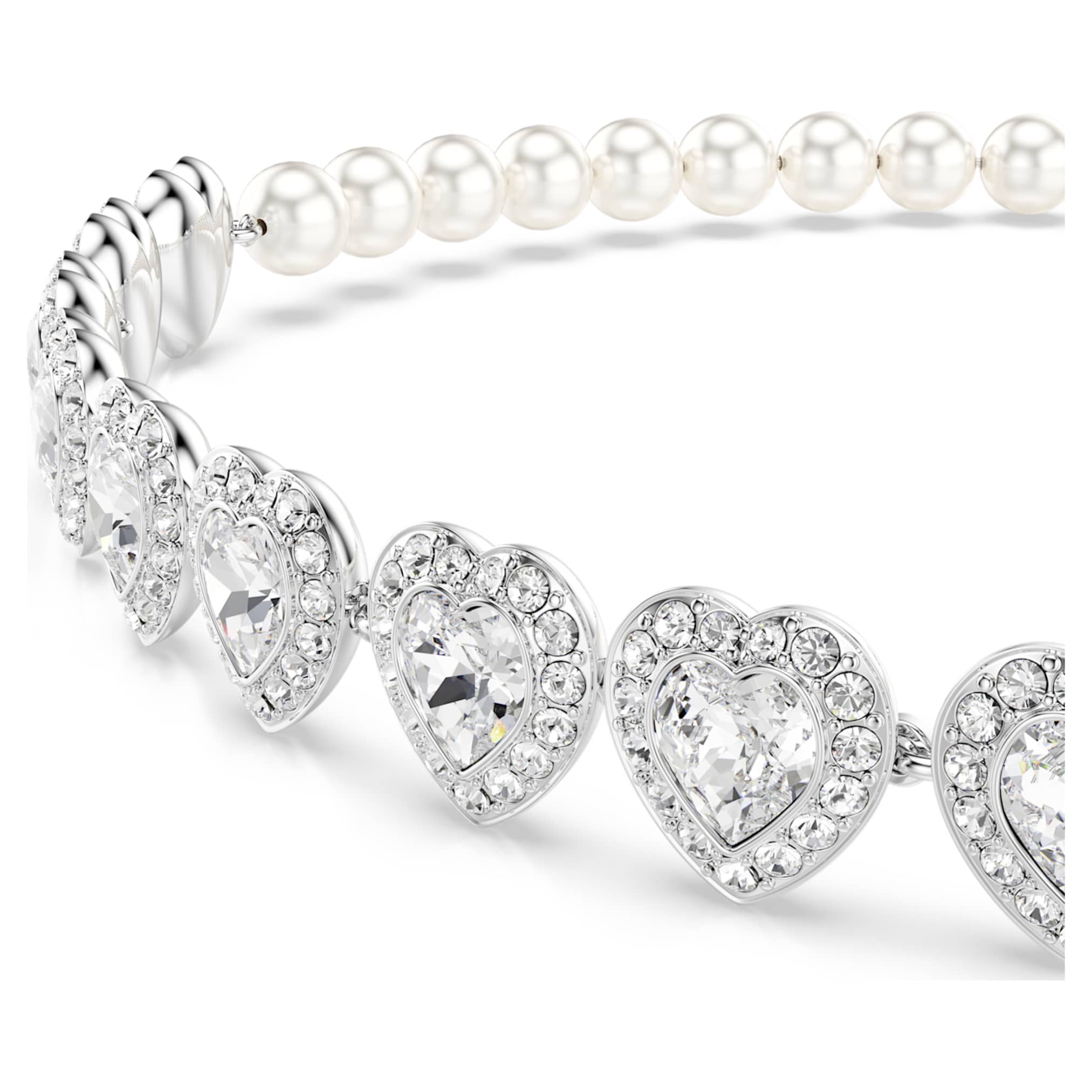 Ariana Grande x Swarovski choker Mixed cuts, Crystal pearl, Heart, White, Rhodium plated