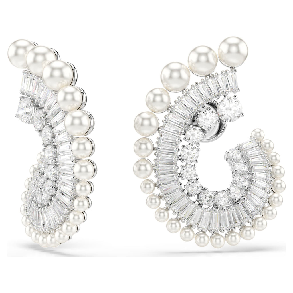 Ariana Grande x Swarovski drop earrings Crystal Pearl, Mixed cuts, White, Rhodium plated