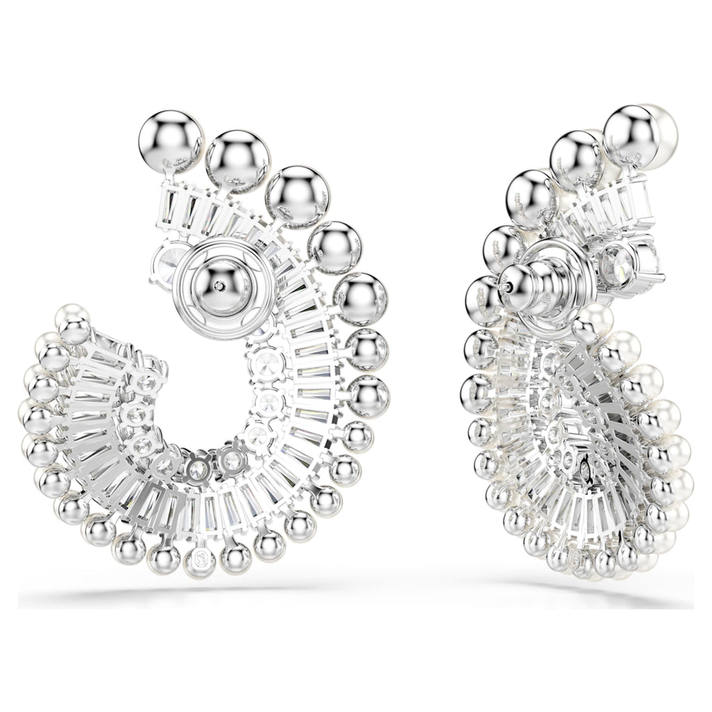 Ariana Grande x Swarovski drop earrings Crystal Pearl, Mixed cuts, White, Rhodium plated