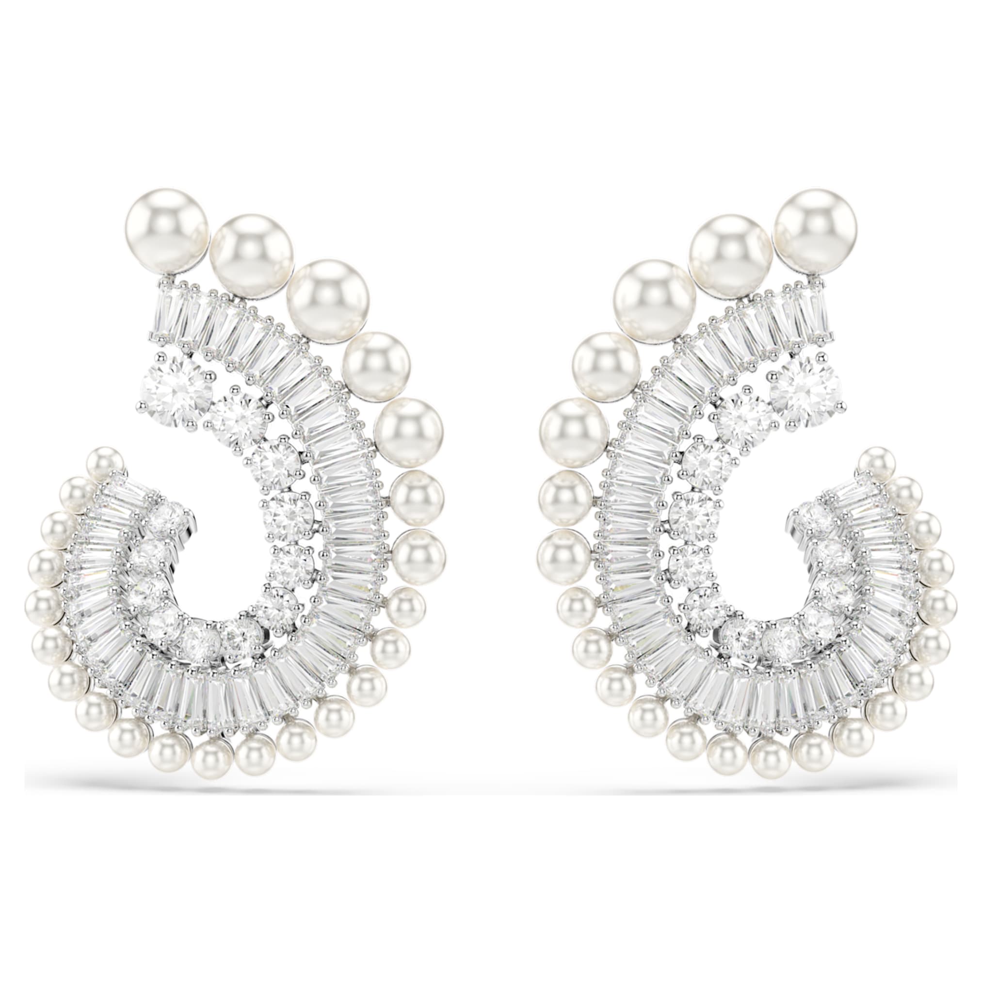 Ariana Grande x Swarovski drop earrings Crystal Pearl, Mixed cuts, White, Rhodium plated