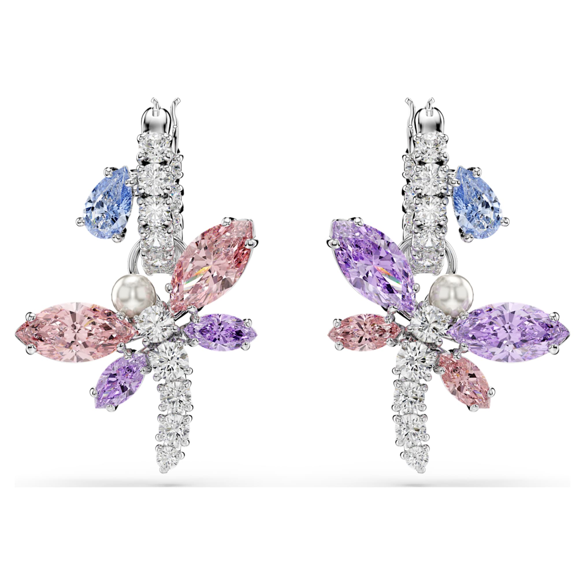 Ariana Grande x Swarovski drop earrings Mixed cuts, Dragonfly, Multicolored, Rhodium plated