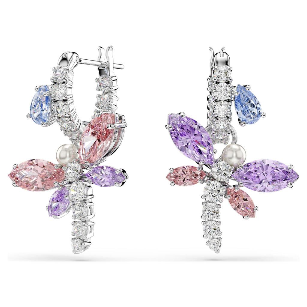 Ariana Grande x Swarovski drop earrings Mixed cuts, Dragonfly, Multicolored, Rhodium plated