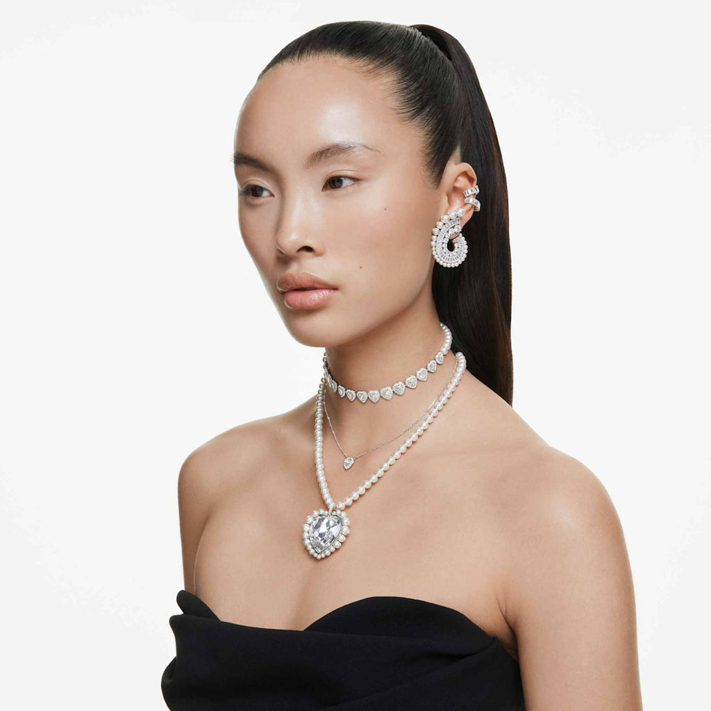 Ariana Grande x Swarovski ear cuffs Baguette cut, White, Rhodium plated