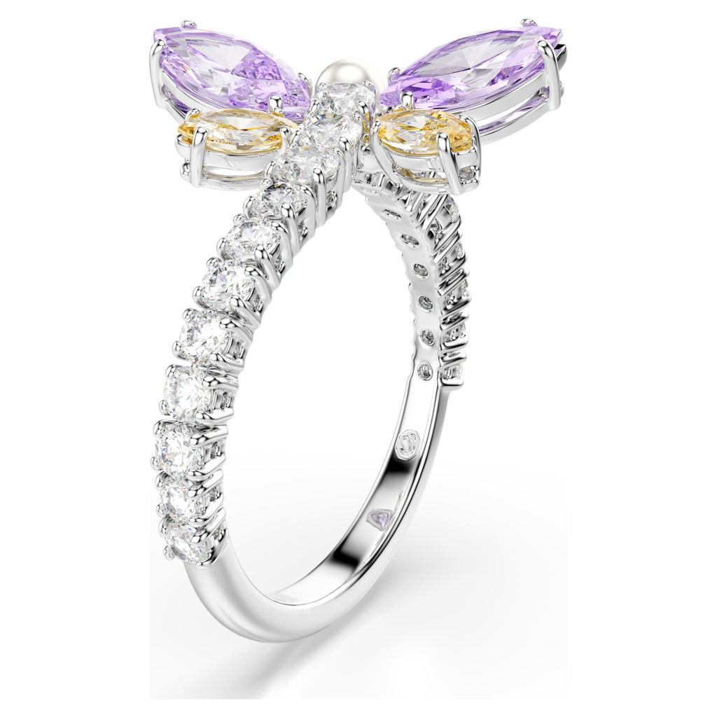 Ariana Grande x Swarovski motif ring Mixed cuts, Dragonfly, Multicolored, Rhodium plated