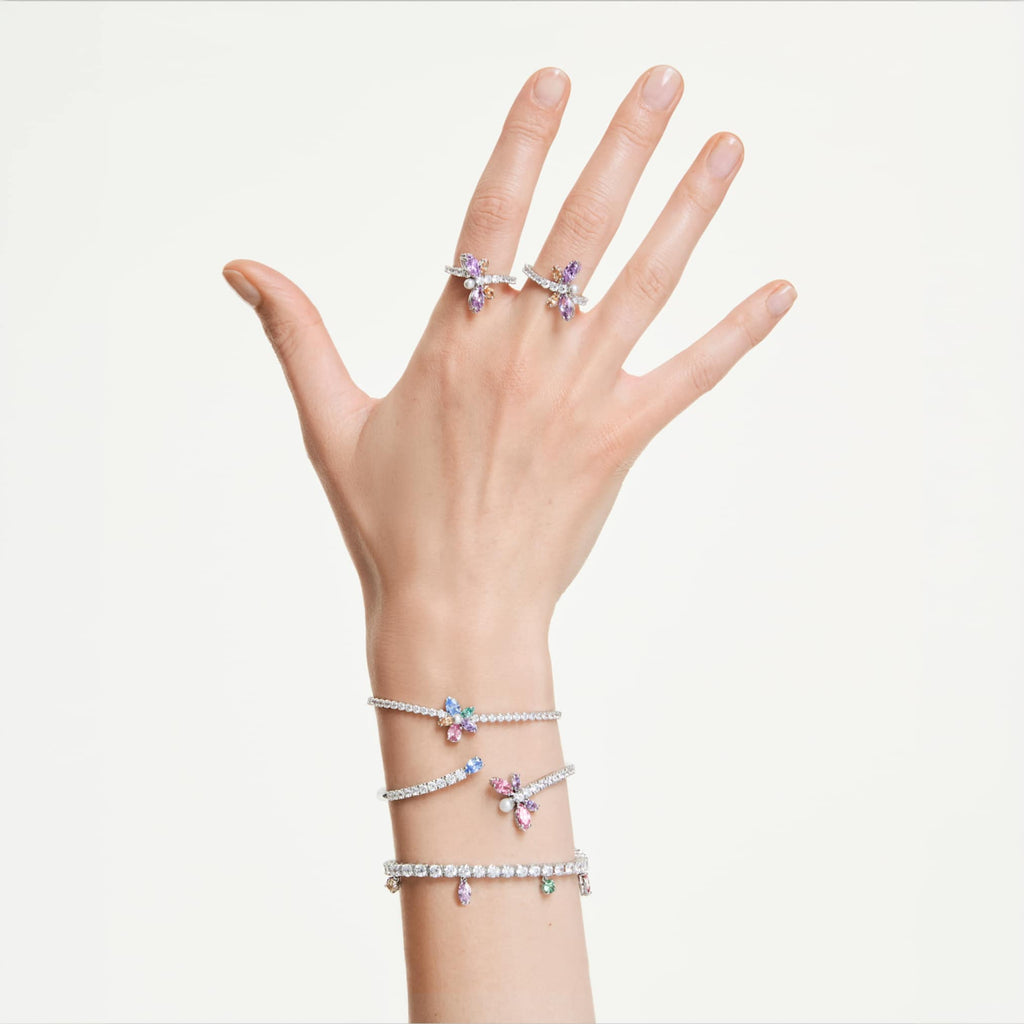 Ariana Grande x Swarovski motif ring Mixed cuts, Dragonfly, Multicolored, Rhodium plated