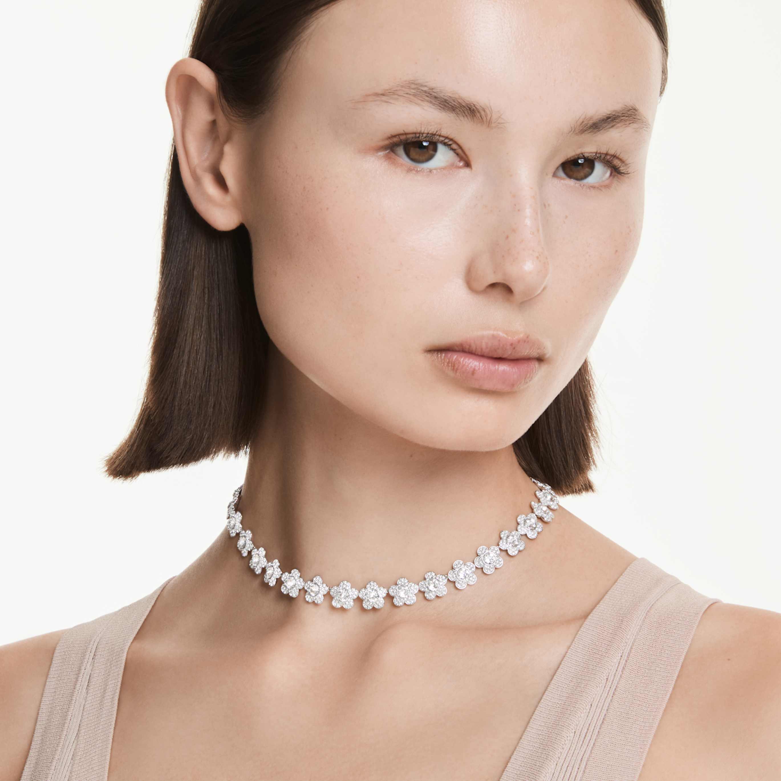 Ariana Grande x Swarovski necklace Round cut, Flower, White, Rhodium plated