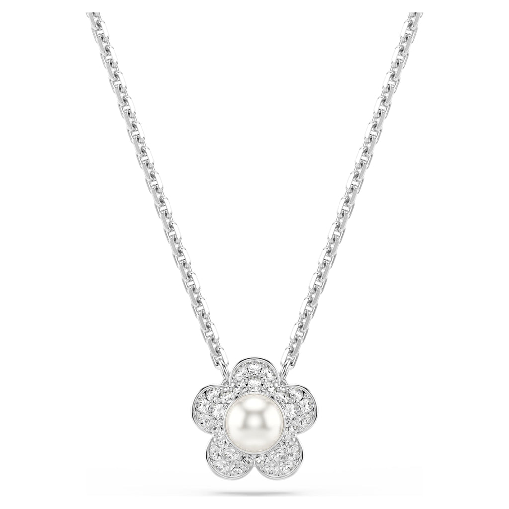 Ariana Grande x Swarovski pendant Crystal Pearl, Round cut, Flower, White, Rhodium plated