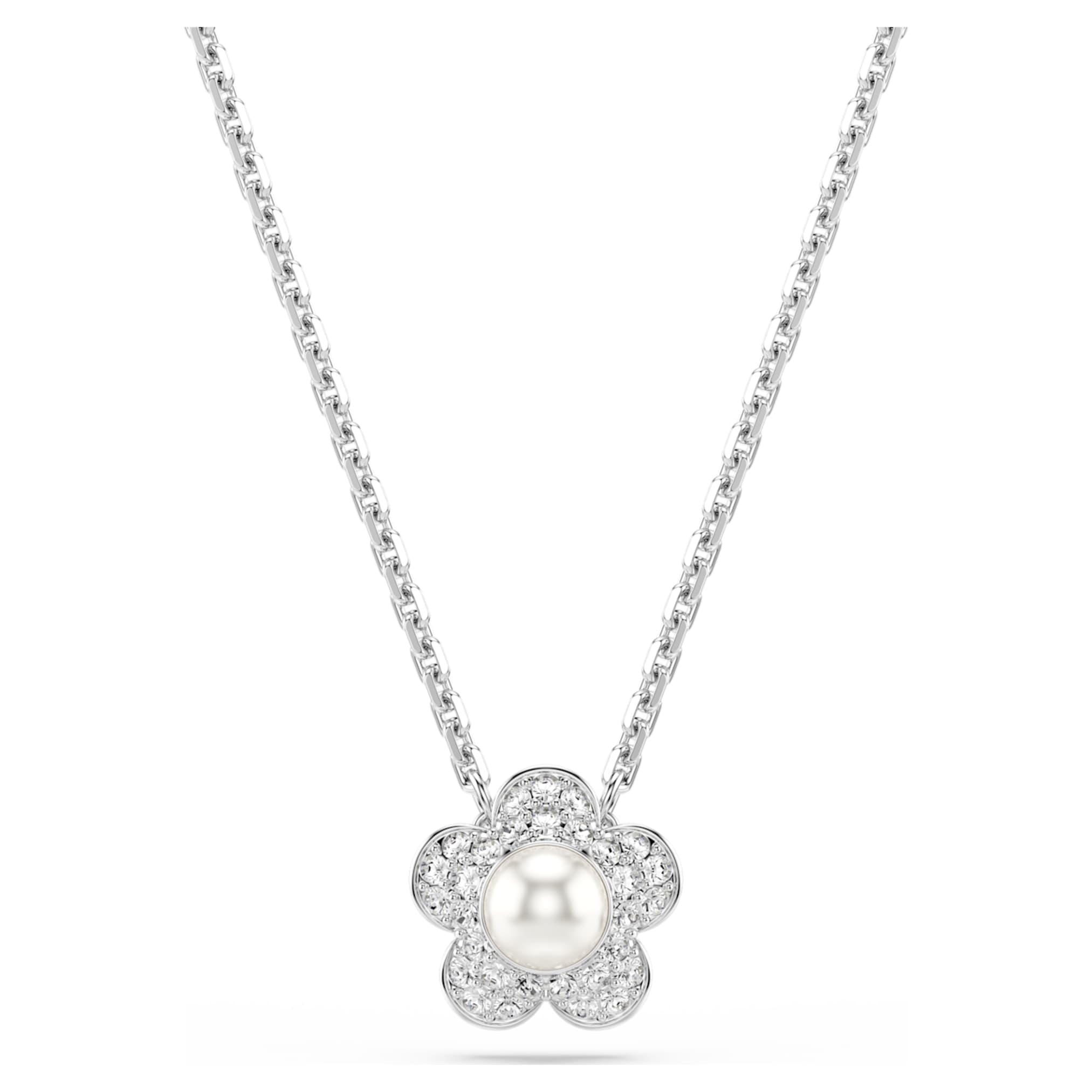 Ariana Grande x Swarovski pendant Crystal Pearl, Round cut, Flower, White, Rhodium plated