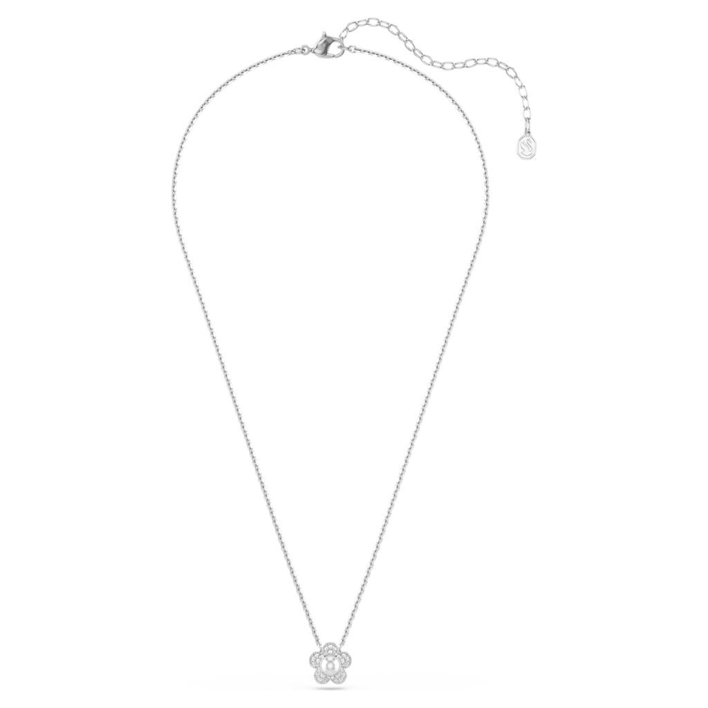 Ariana Grande x Swarovski pendant Crystal Pearl, Round cut, Flower, White, Rhodium plated