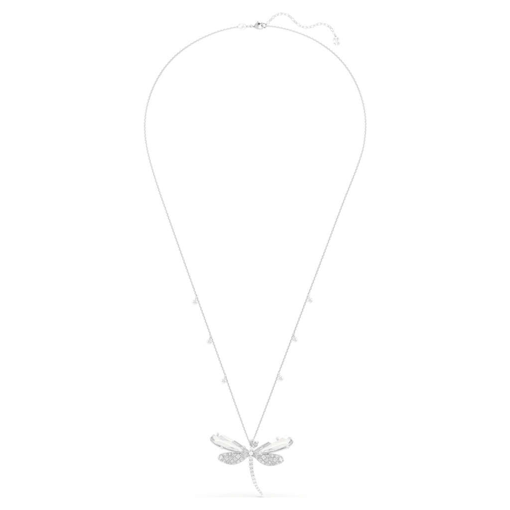 Ariana Grande x Swarovski pendant and brooch Crystal Pearl, Mixed cuts, Dragonfly, White, Rhodium plated