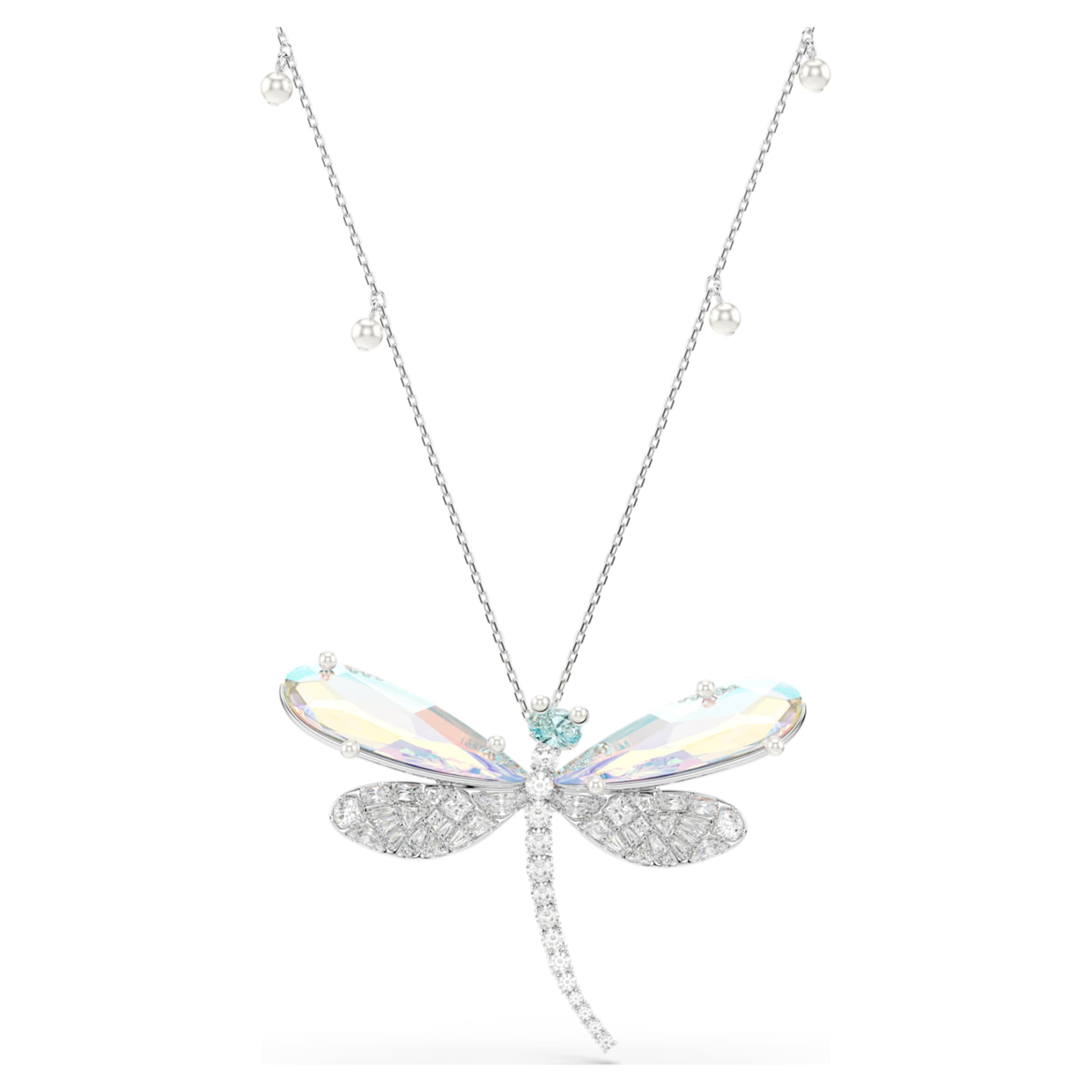 Ariana Grande x Swarovski pendant and brooch Crystal Pearl, Mixed cuts, Dragonfly, White, Rhodium plated
