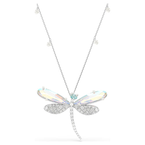 Ariana Grande x Swarovski pendant and brooch Crystal Pearl, Mixed cuts, Dragonfly, White, Rhodium plated