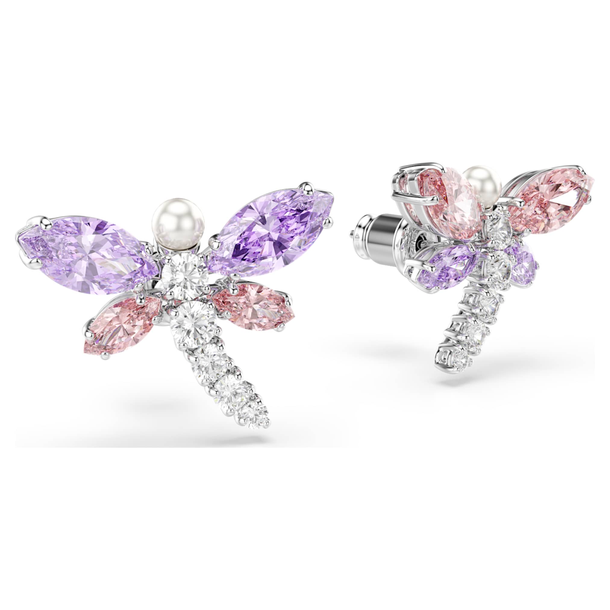 Ariana Grande x Swarovski stud earrings Mixed cuts, Dragonfly, Multicolored, Rhodium plated