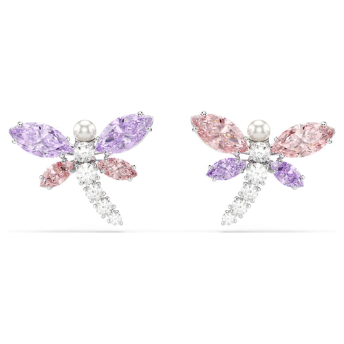 Ariana Grande x Swarovski stud earrings Mixed cuts, Dragonfly, Multicolored, Rhodium plated