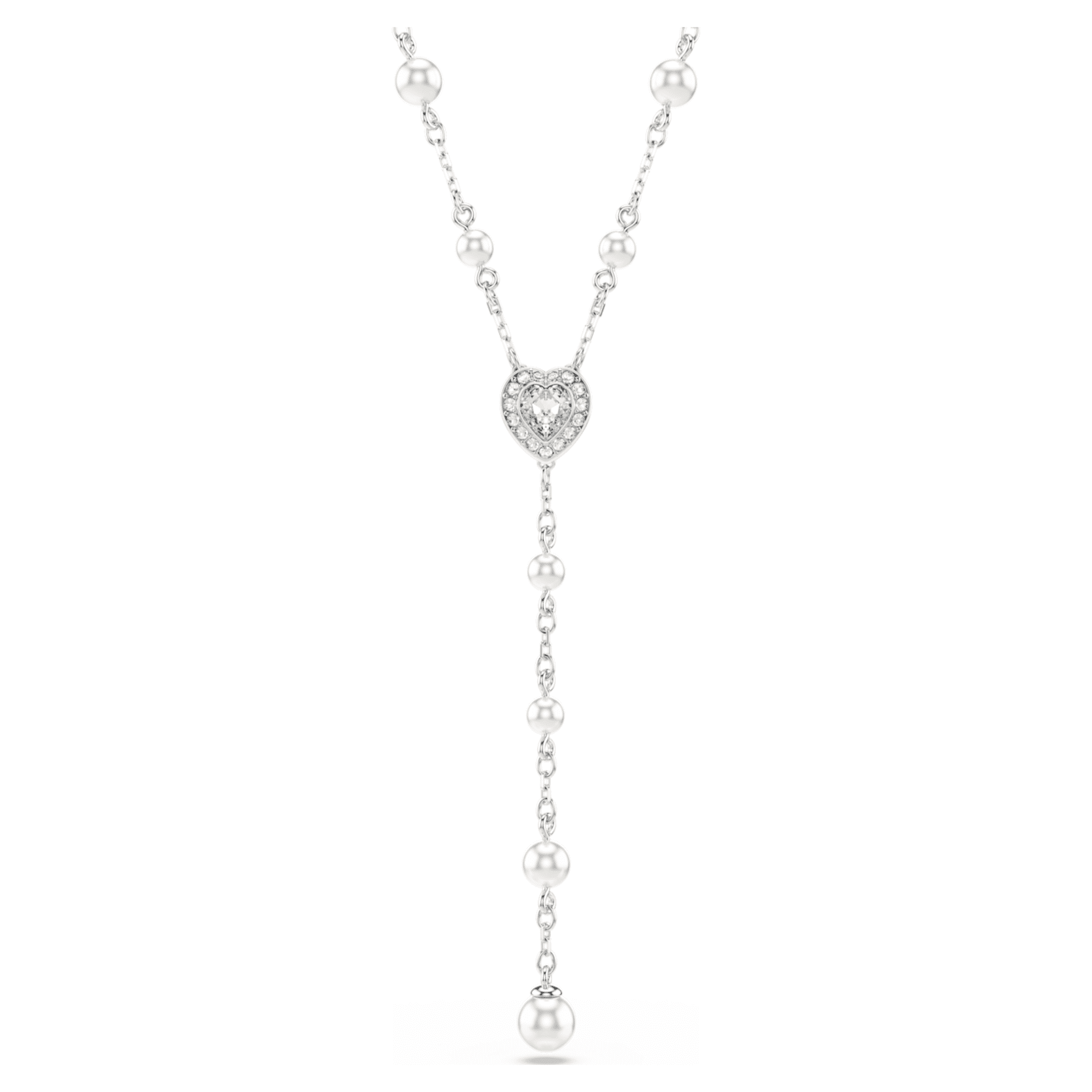 Ariana Grande x Swarovski Y necklace Mixed cuts, Crystal pearl, Heart, White, Rhodium plated