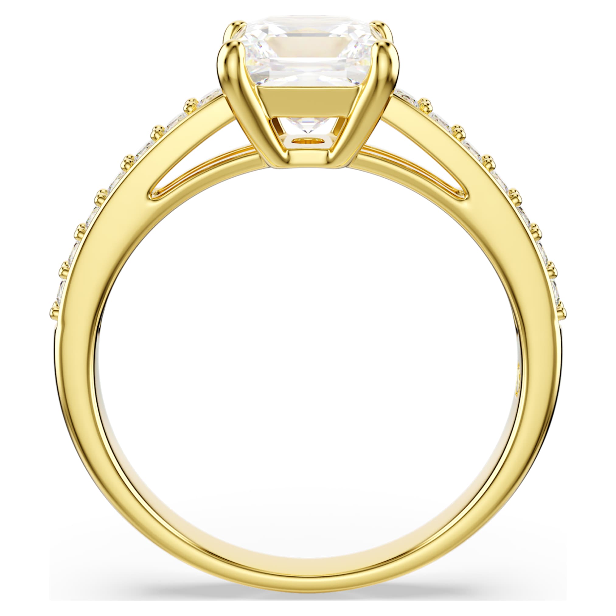 Swarovski Attract ring Square cut, Pavé, White, 18K gold finish