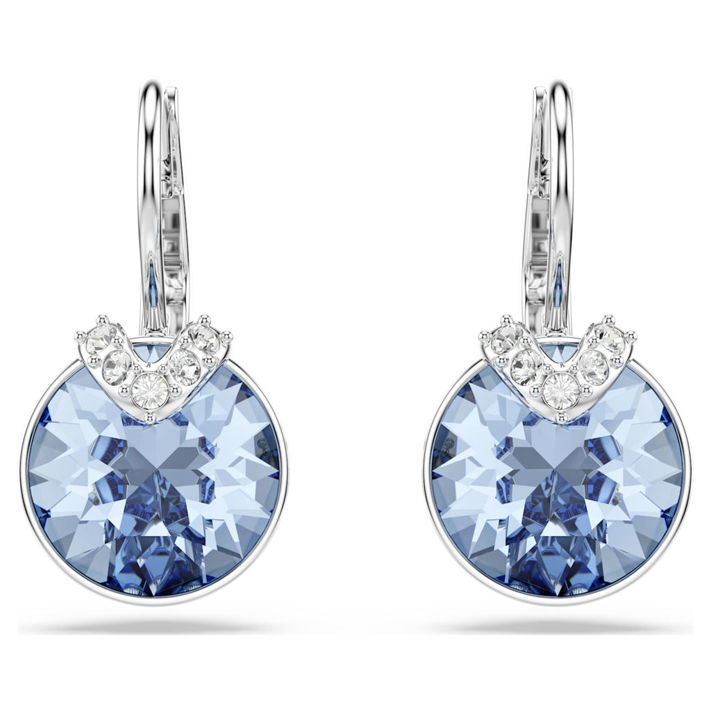 Swarovski Bella V drop earrings Round cut, Blue, Rhodium plated