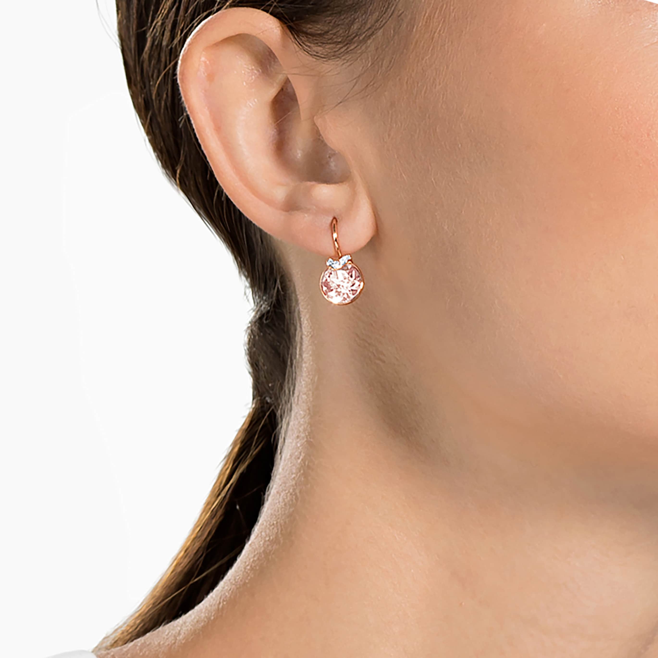 Swarovski Bella V drop earrings Round cut, Green, 18K gold finish