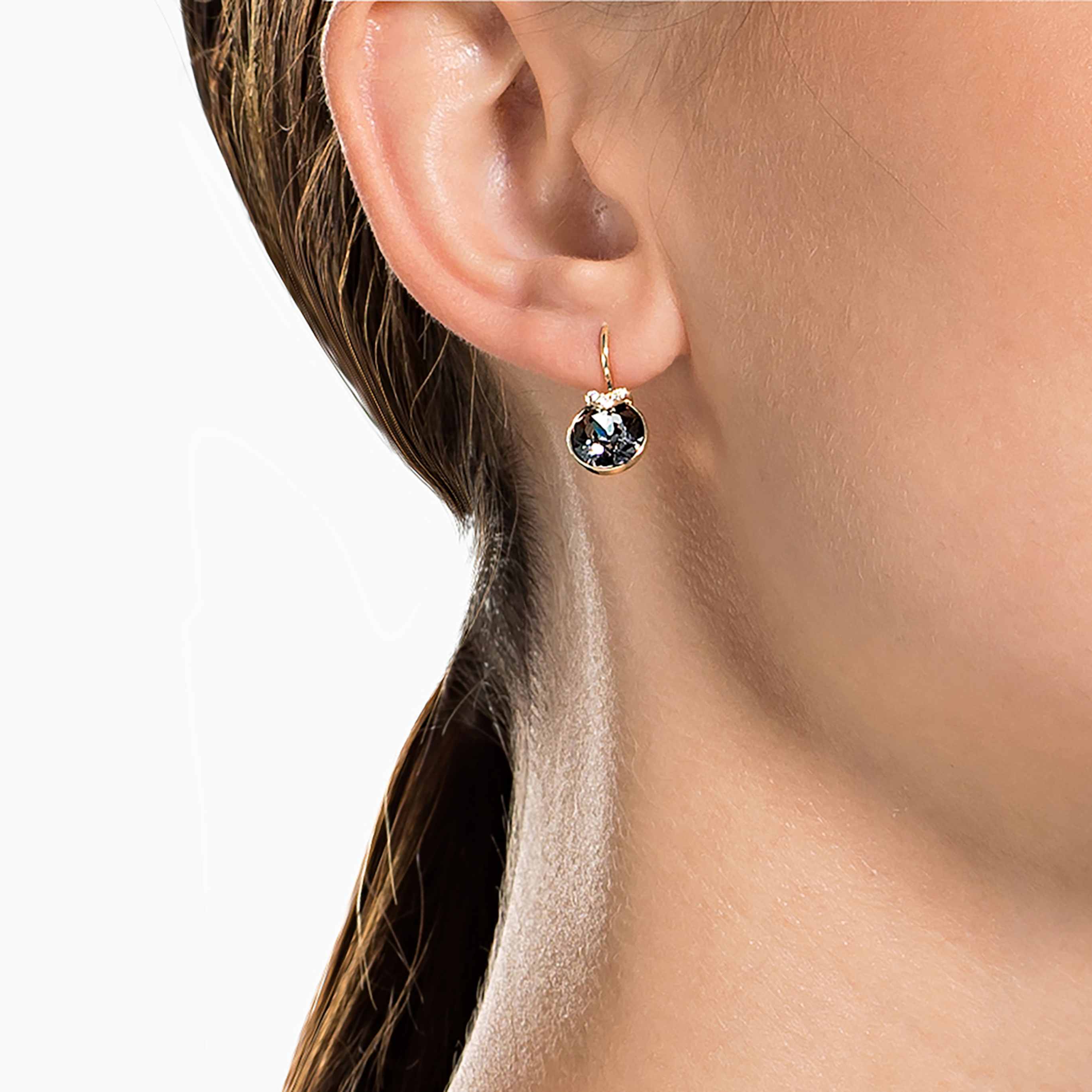 Swarovski Bella V drop earrings Round cut, Green, 18K gold finish