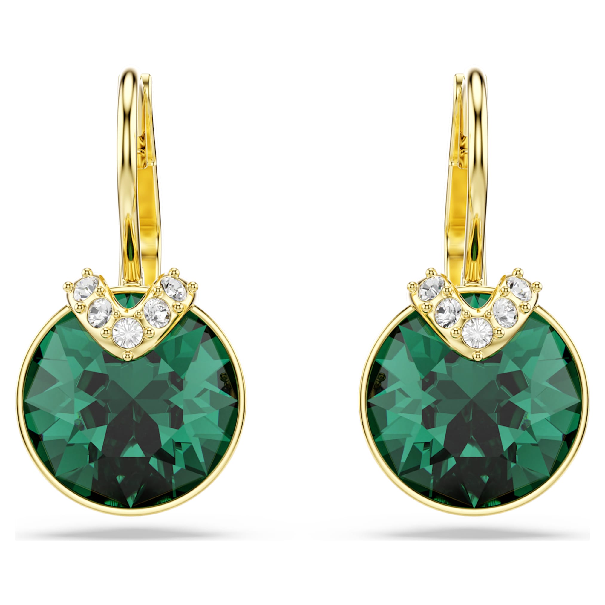 Swarovski Bella V drop earrings Round cut, Green, 18K gold finish