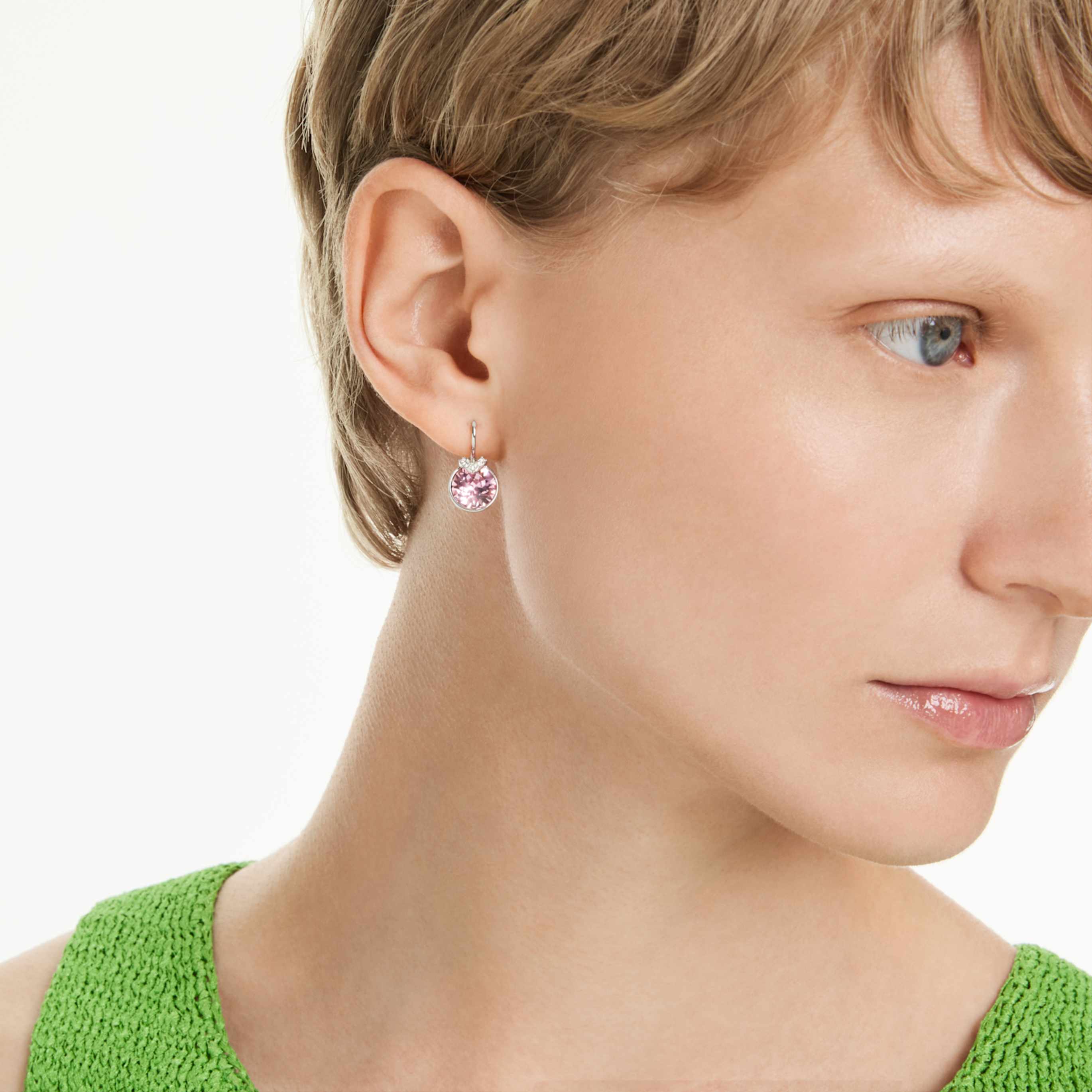 Swarovski Bella V drop earrings Round cut, Blue, Rhodium plated