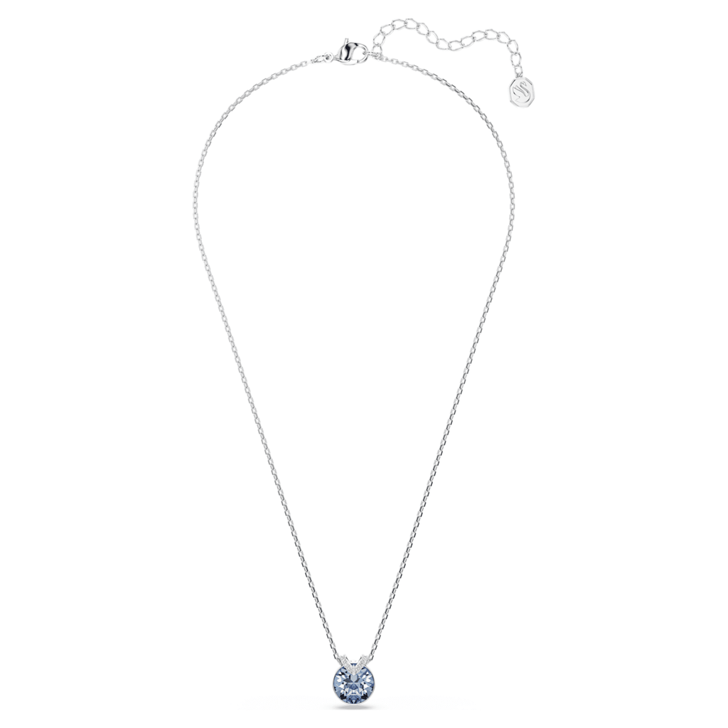 Swarovski Bella V pendant Round cut, Blue, Rhodium plated