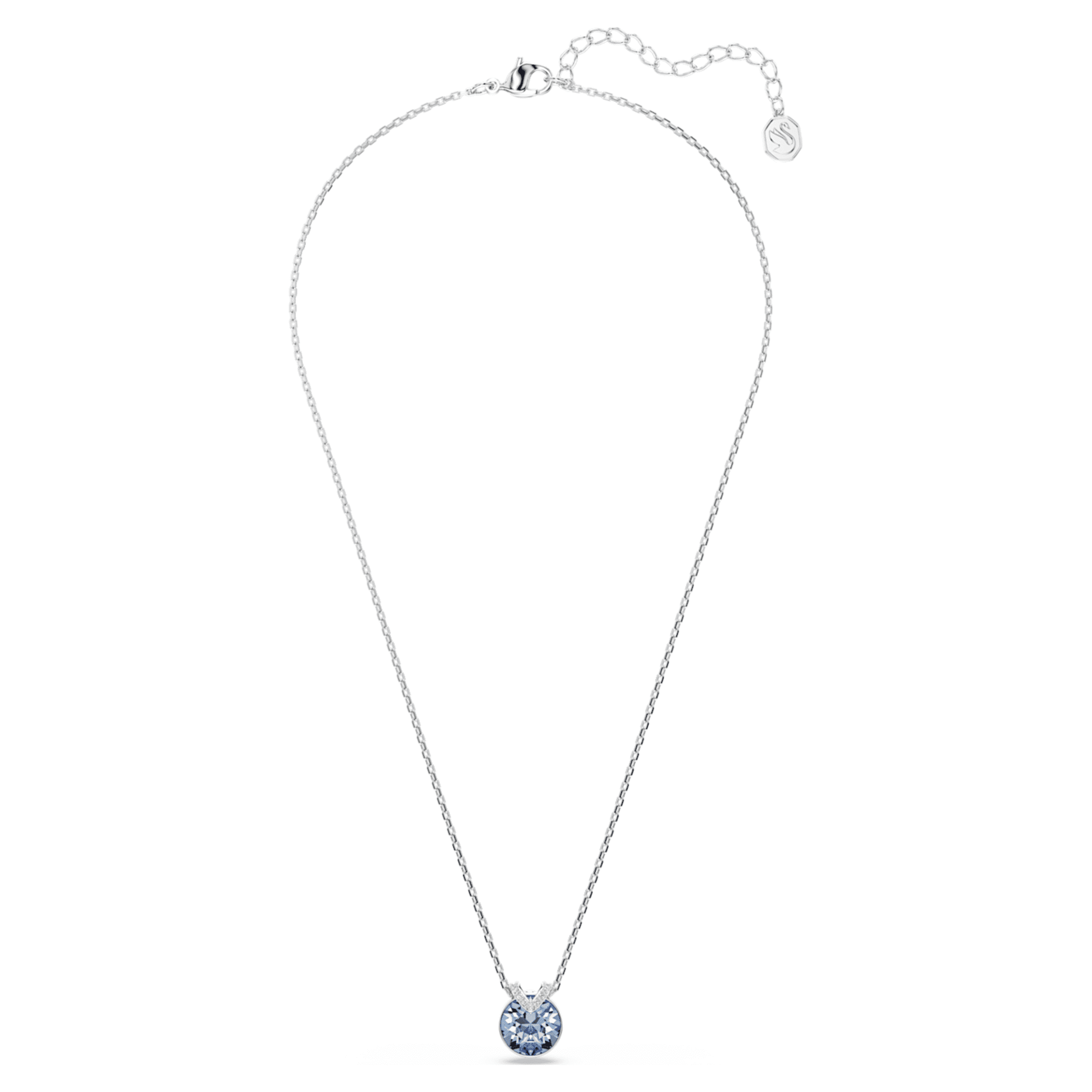 Swarovski Bella V pendant Round cut, Blue, Rhodium plated