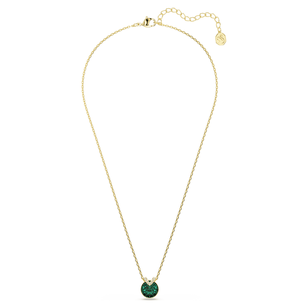 Swarovski Bella V pendant Round cut, Green, 18K gold finish