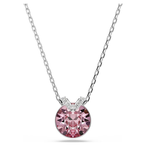 Swarovski Bella V pendant Round cut, Pink, Rhodium plated