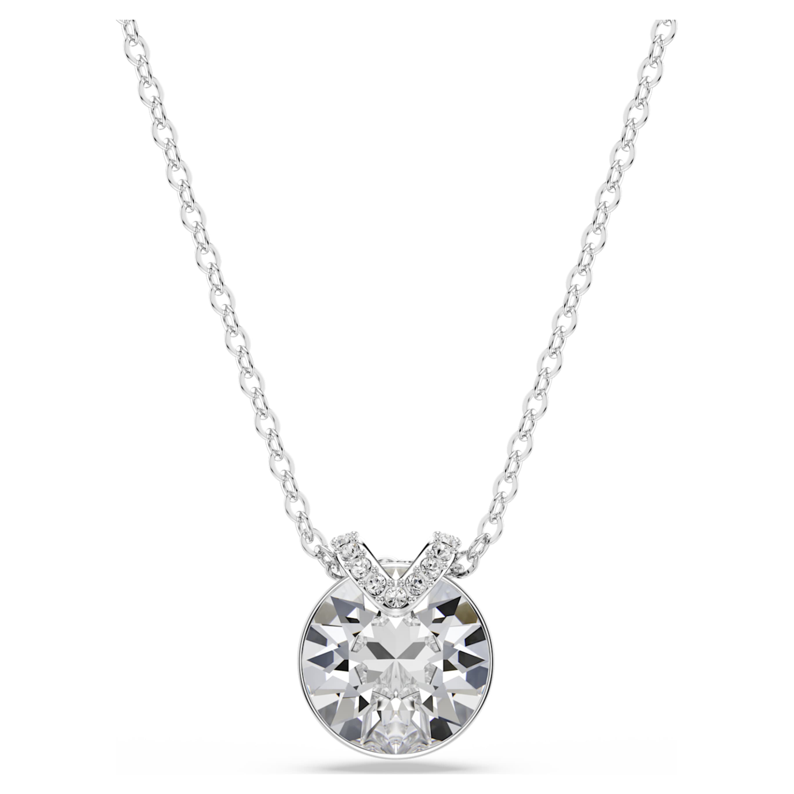 Swarovski Bella V pendant Round cut, Blue, Rhodium plated