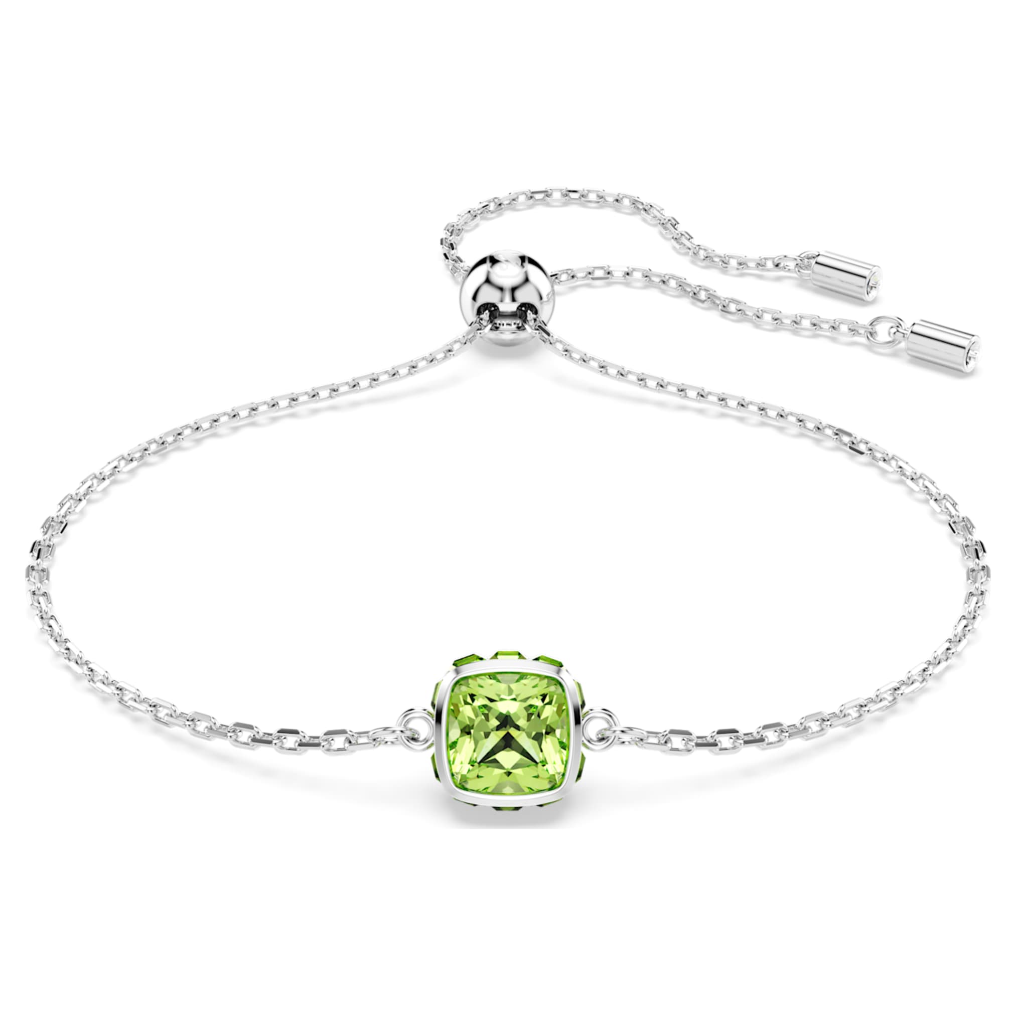 Swarovski Birthstone bracelet Square cut, August, Green, Rhodium plated