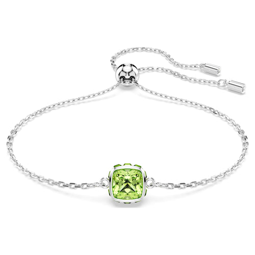 Swarovski Birthstone bracelet Square cut, August, Green, Rhodium plated