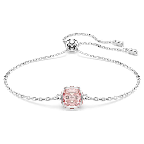 Swarovski Birthstone bracelet Square cut, June, Pink, Rhodium plated