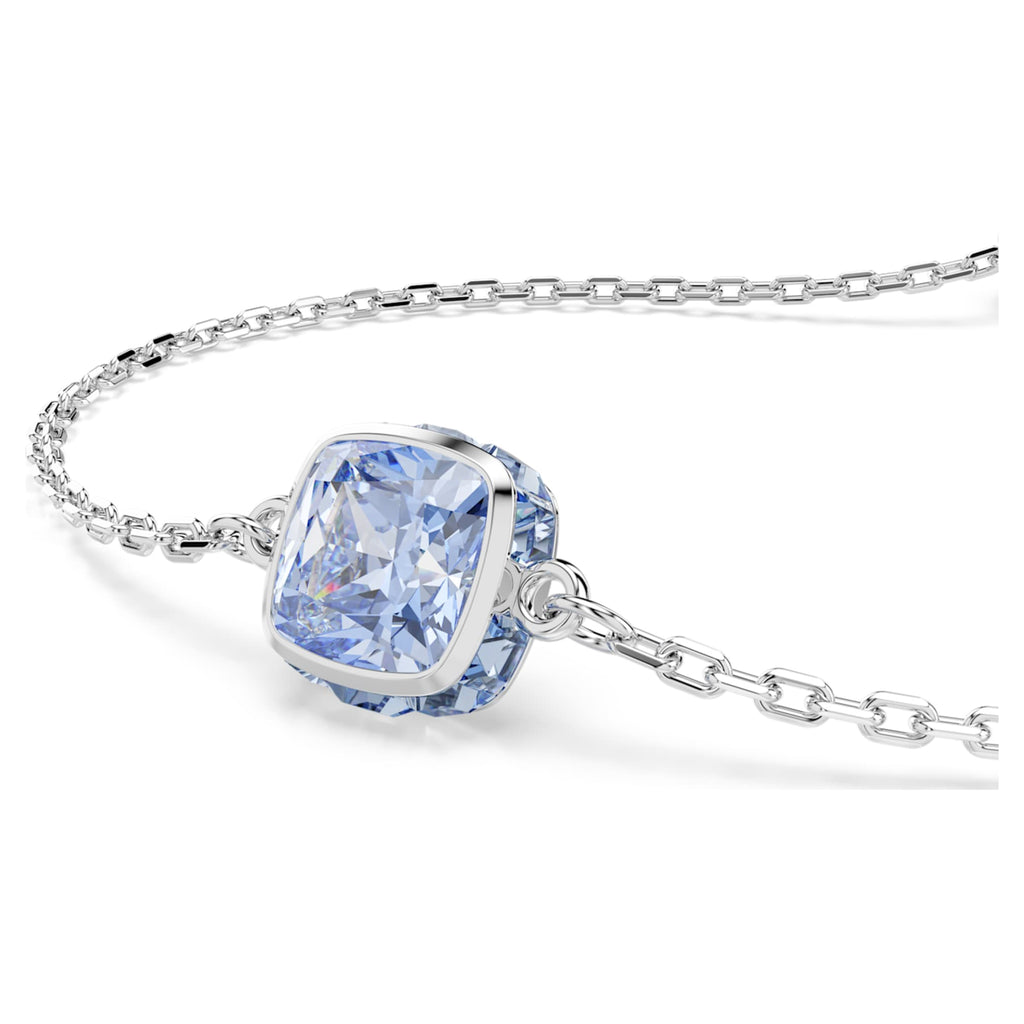Swarovski Birthstone bracelet Square cut, March, Blue, Rhodium plated