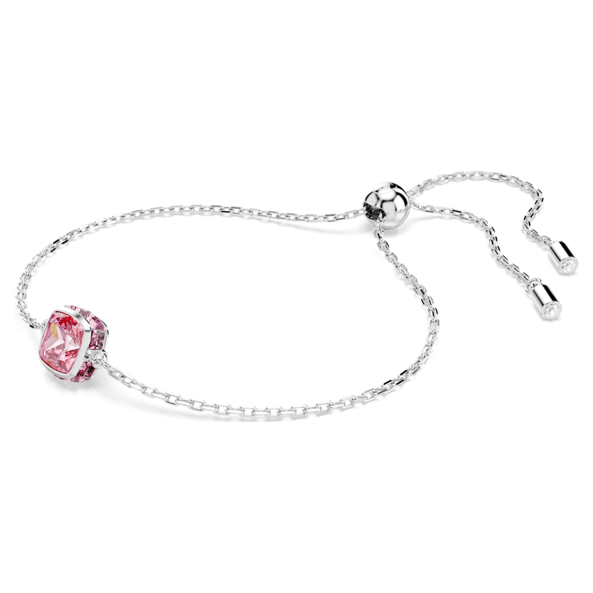 Swarovski Birthstone bracelet Square cut, October, Pink, Rhodium plated