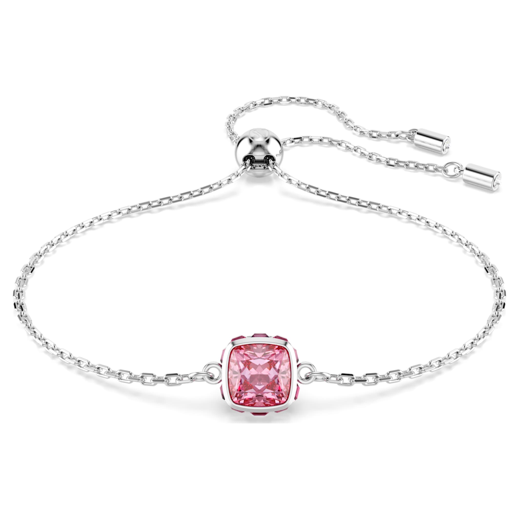 Swarovski Birthstone bracelet Square cut, October, Pink, Rhodium plated