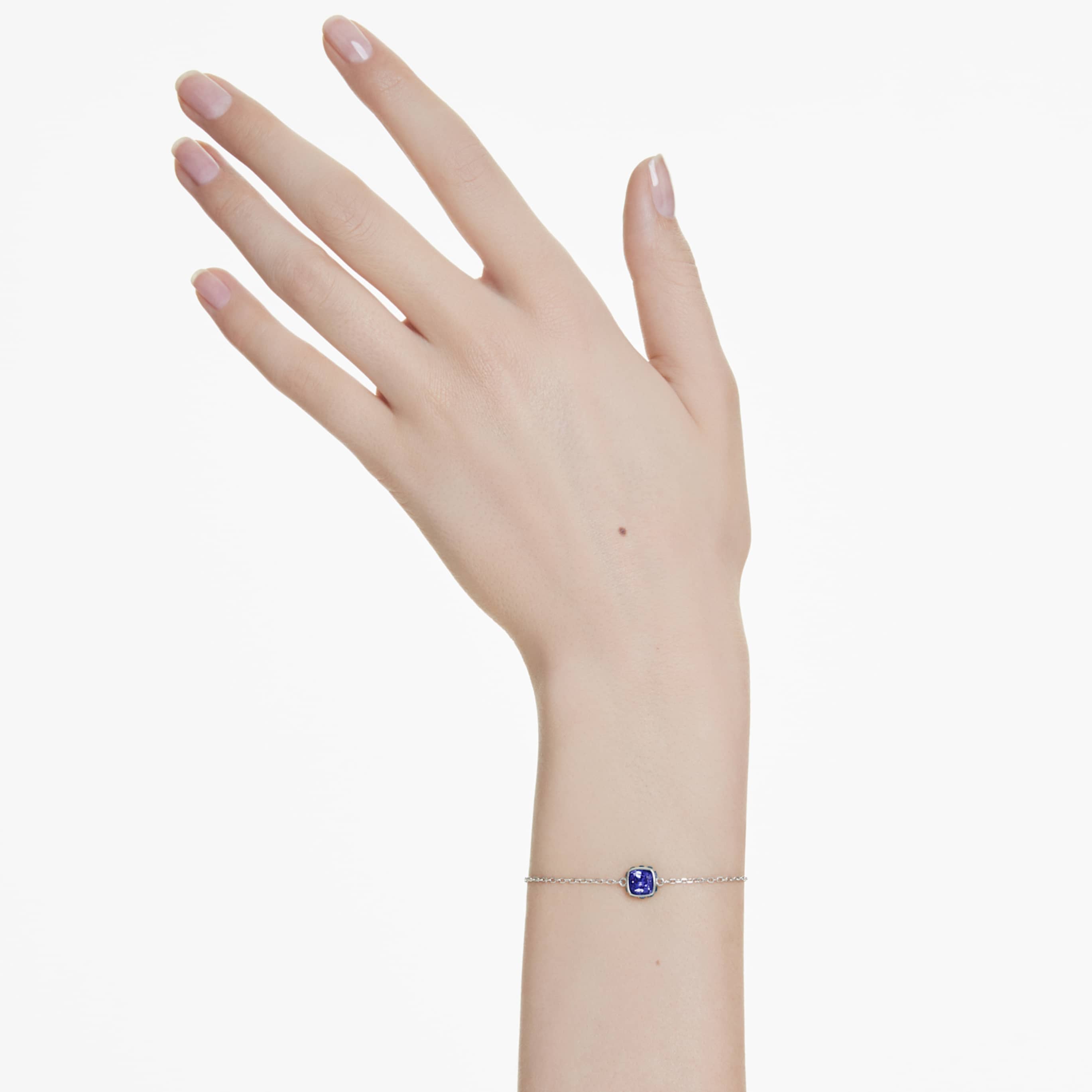 Swarovski Birthstone bracelet Square cut, September, Blue, Rhodium plated