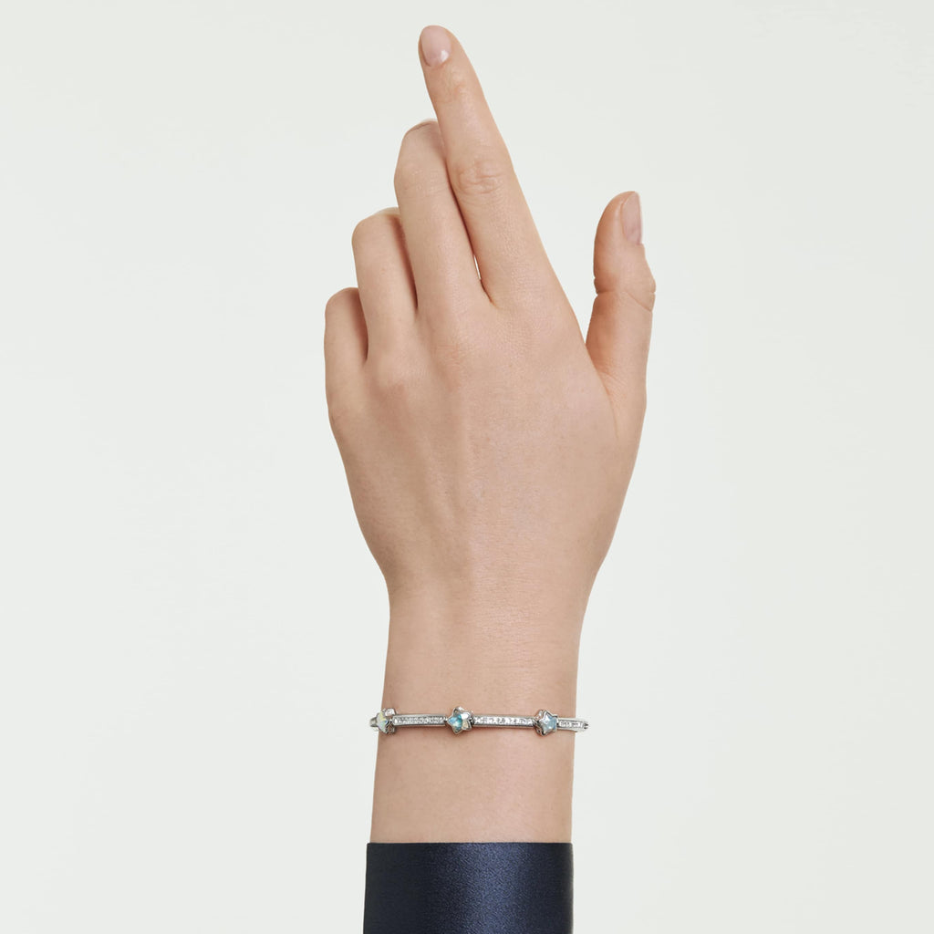 Swarovski Chroma bangle Mixed cuts, Star, White, Rhodium plated
