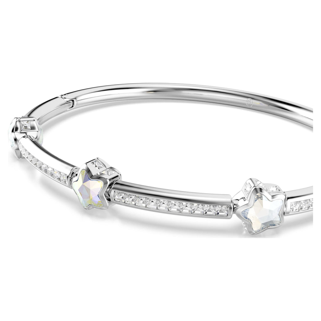 Swarovski Chroma bangle Mixed cuts, Star, White, Rhodium plated