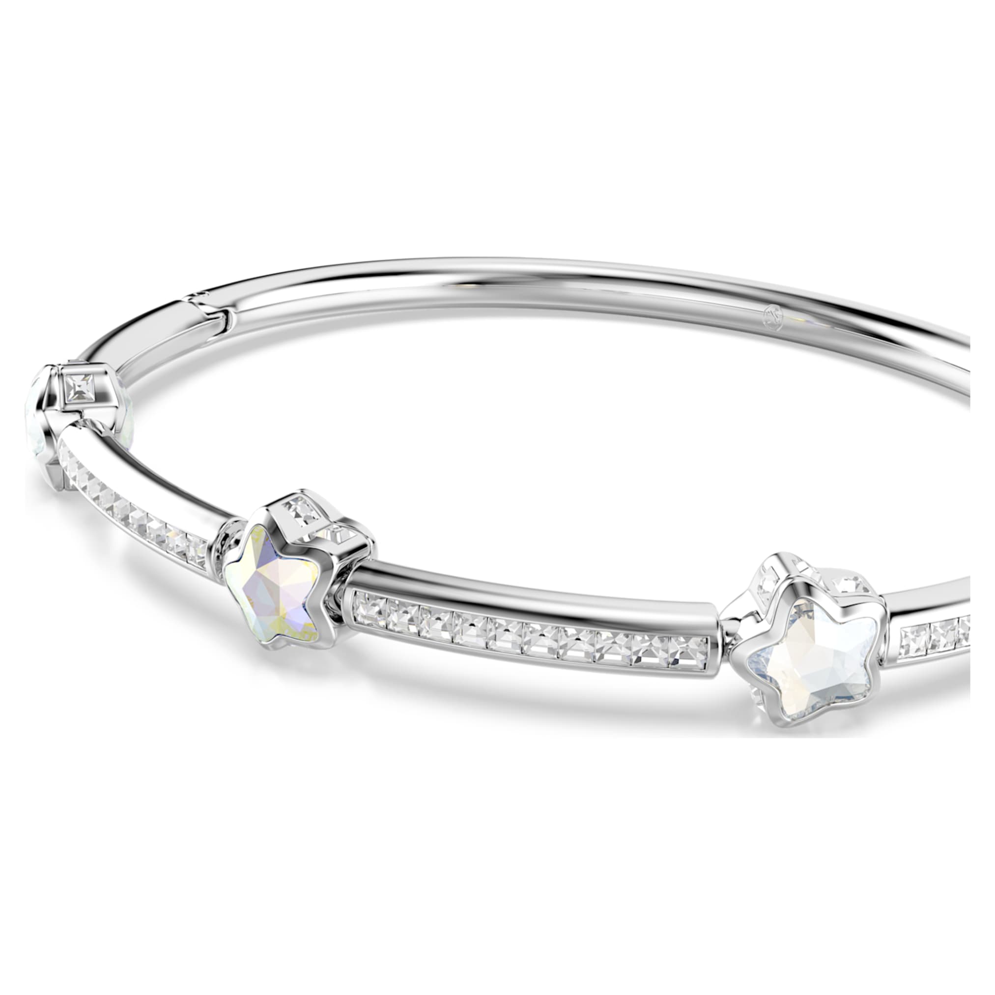 Swarovski Chroma bangle Mixed cuts, Star, White, Rhodium plated