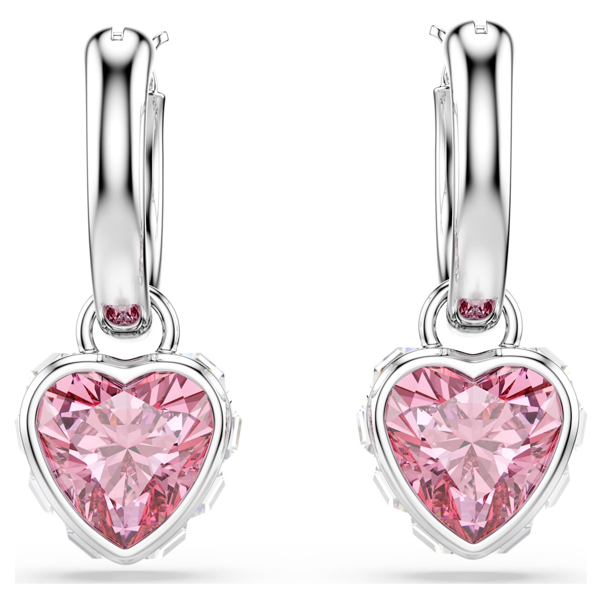 Swarovski Chroma drop earrings Heart, Pink, Rhodium plated