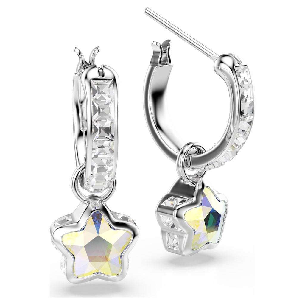 Swarovski Chroma drop earrings Mixed cuts, Star, White, Rhodium plated