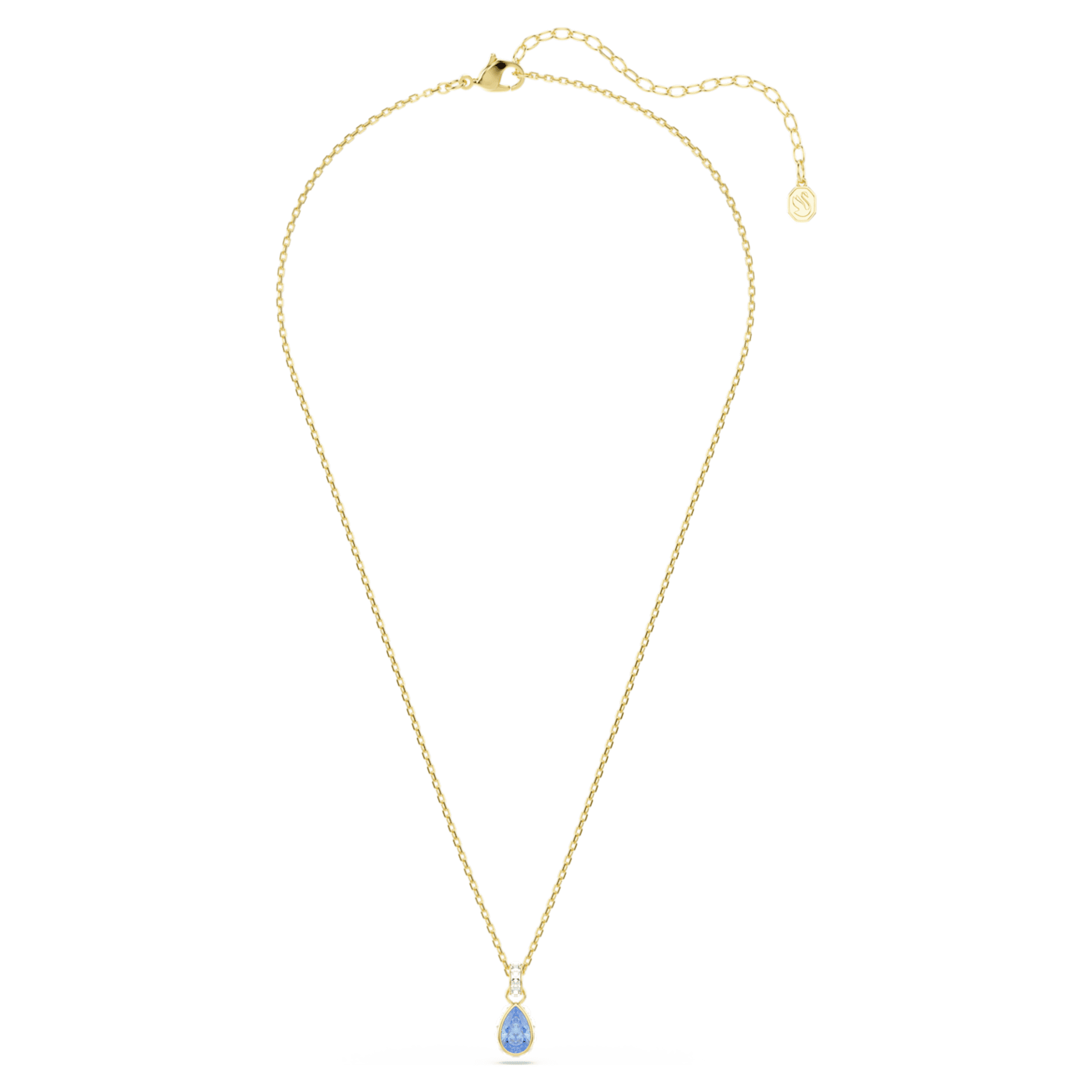 Swarovski Chroma pendant Pear cut, Blue, 18K gold finish