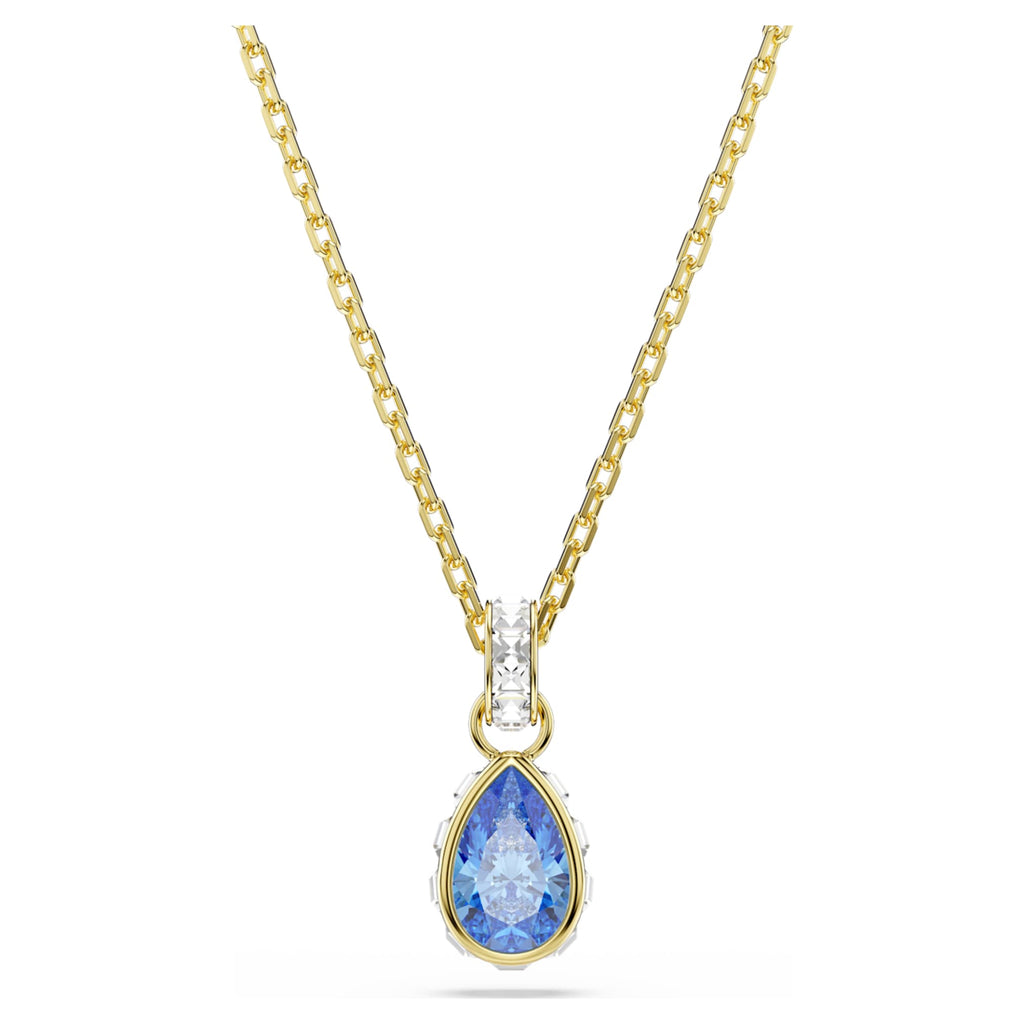 Swarovski Chroma pendant Pear cut, Blue, 18K gold finish
