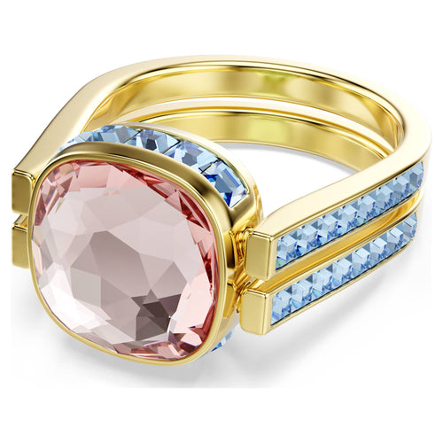 Swarovski Chroma ring Cushion cut, Multicolored, 18K gold finish