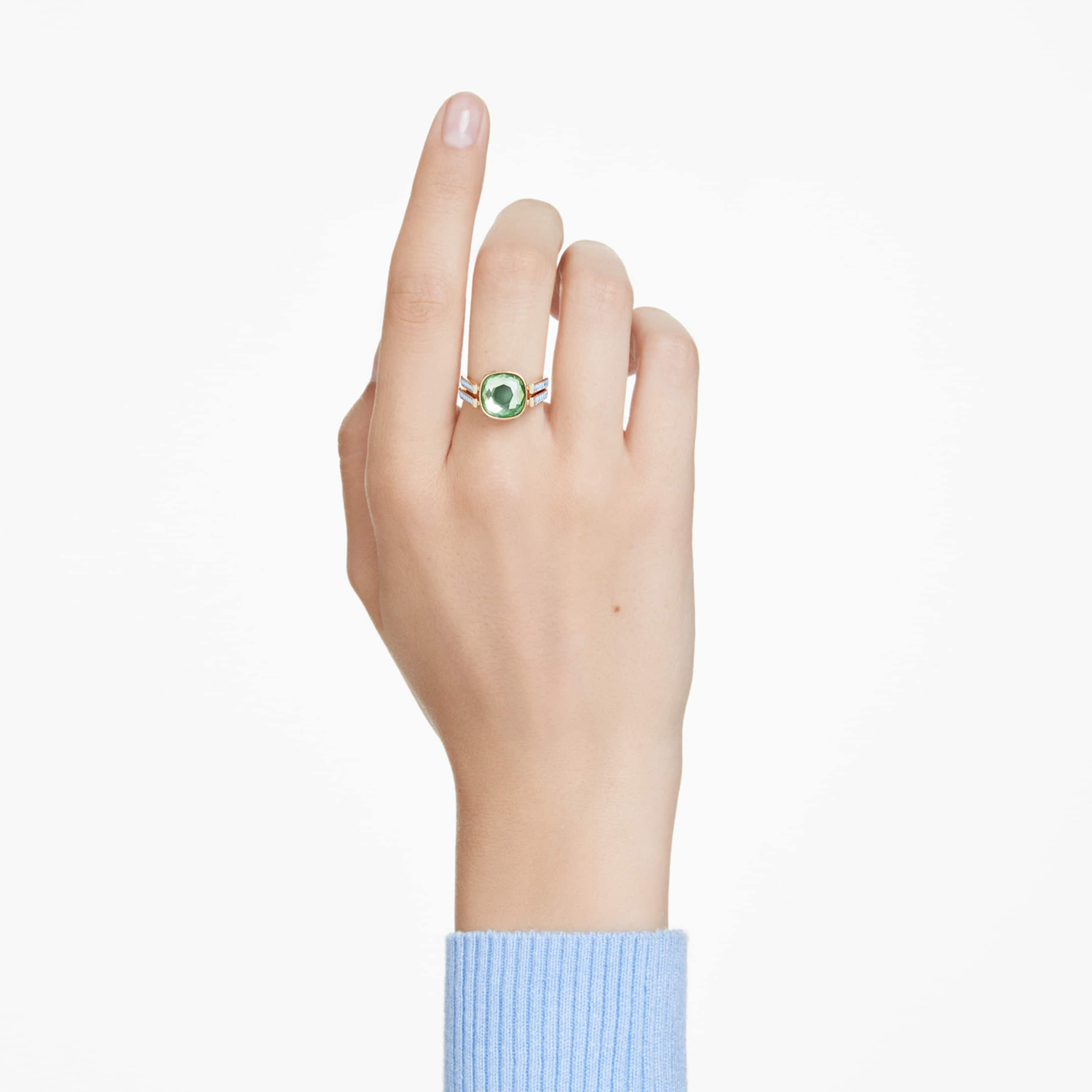 Swarovski Chroma ring Cushion cut, Multicolored, 18K gold finish