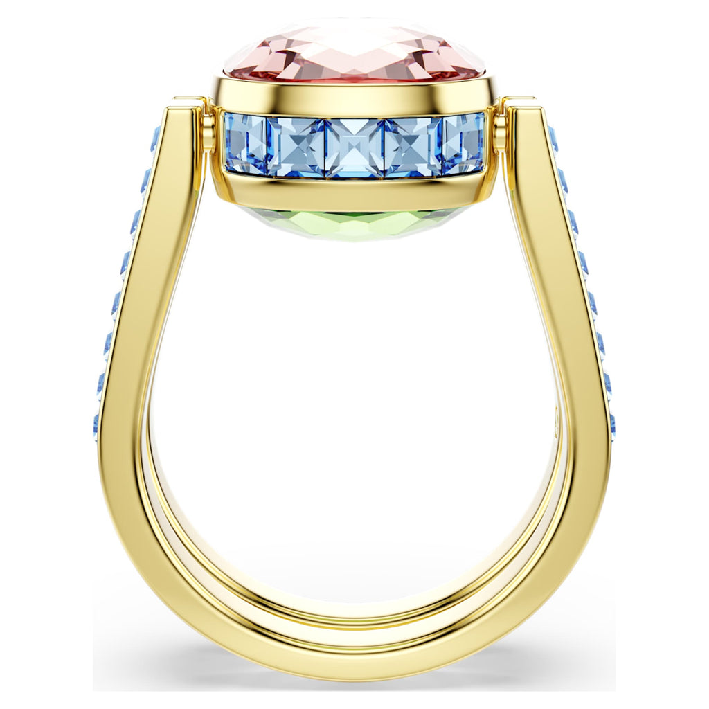 Swarovski Chroma ring Cushion cut, Multicolored, 18K gold finish