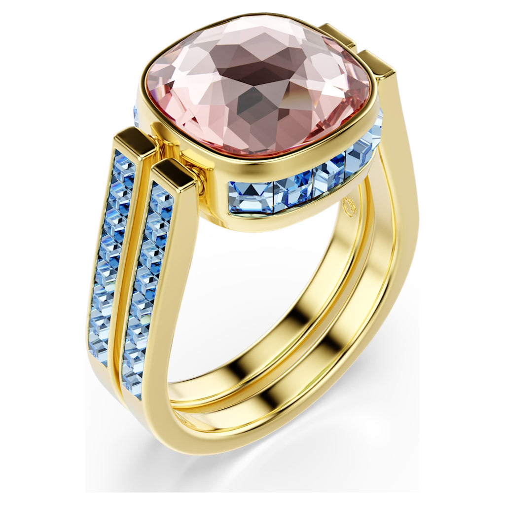 Swarovski Chroma ring Cushion cut, Multicolored, 18K gold finish